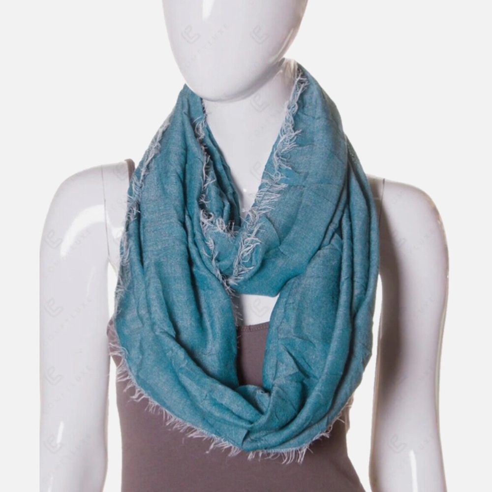 Blue Infinity Scarf with Frayed Edges
